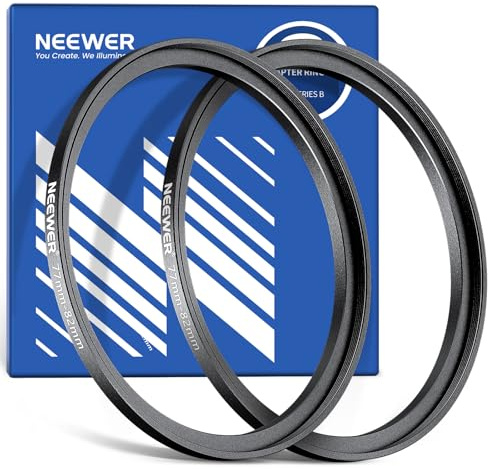 Neewer 77-82 mm stegring-adapter (2-pack) med rengöringsduk, ultratunt aluminiumlegeringsfilter adapterring för 77 mm kameralins för att använda 82 mm filter