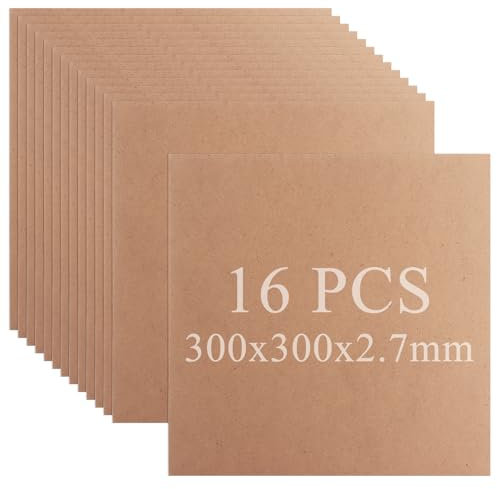 CYEER Juego de 16 tableros MDF de 3 mm en blanco para manualidades, hojas de tablero de fibra de densidad media, seguras para láser y pryografía, 300 x 300 mm