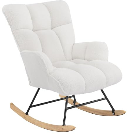 Aunekiv Fauteuil à Bascule en Tissu Teddy pour Adultes, Chaise à Bascule Scandinave,Chaise à Bascule Confortable pour Salon ou Chambre Balcon, Fauteuil de Nursing pour Chambre Bébé Gris