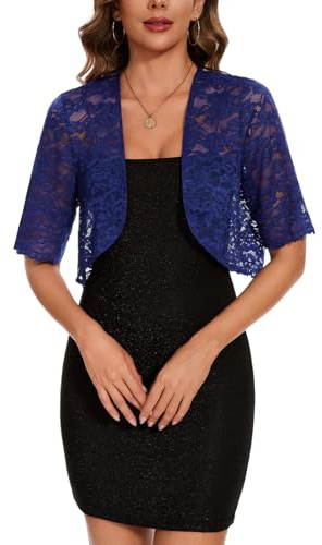MINTLIMIT Spetsbolero kofta dam öppen framkofta kortärmad boleros casual kort stickad bolero lätt, Bu-mörkblå, M
