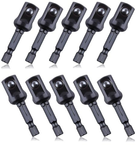 LEONTOOL 1/2 Impact Socket Adapter Set - 10PCS 1/4 Hex to 1/2 Drive Drill Bits for Automotive DIY, Black