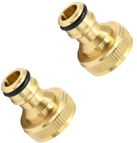 Dunnet Tools 2 Pack 3/4 Inch Female Outside Tap Hose Pipe Connector Tap Adapter Brass Tap Hose Connector High Pressure Hosepipe Connectors Female Thread 3/4 Connector 1/2 Inch Quick Connect Fitting