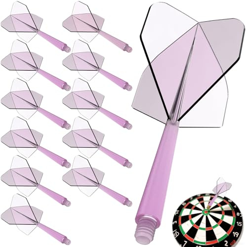 Pyroclasia 12 plumas para dardos con caña estable, accesorios para dardos Fusion, Flyer con caña, colas fijas, de plástico, sistema de vuelo combinado (2BA) (morado)