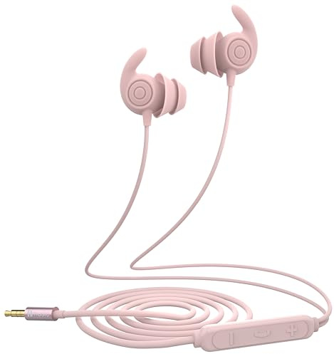 Hmusic Écouteurs de Sommeil, Isolation Phonique 30 DB, Silicone Doux et Confortable, 2g léger, Filaire Jack, Design Plat pour Dormir sur Le côté, Voyage, Méditation, Détente(Rose)