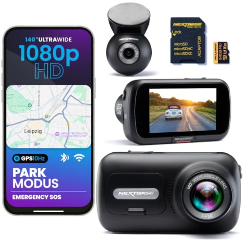 Nextbase® 322GW Dash cam Auto Fronte Retro | Modalità di Parcheggio 24/7 | Dashcam Auto 1K 1080p 60fps | Schermo Tattile da 2,5 Telecamera | Camera con Angolo di Visione di 140° | MicroSD da 64 GB
