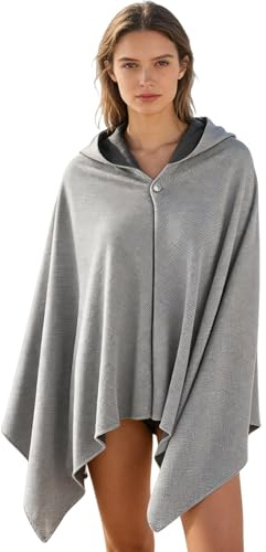 Badeponcho Damen mit Kapuze Strandponcho Schnelltrocknend Handtuchkleid Mikrofaser Leicht Strandkleid Saunabademantel Weich Kurz Saunamantel Knopf Design Bademantel für Strand Schwimmen Wassersport