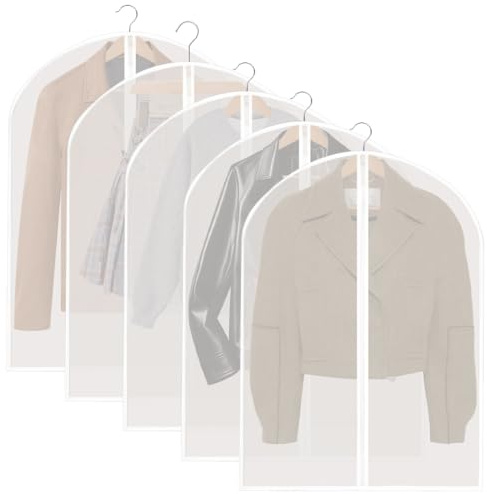 5 Piezas Fundas Ropa Armario 60×80cm, Antipolvo y Humedad, Fundas de Ropa Transparente, Lavable y Reutilizable, Cubiertas Ropa con Cremalleras para Vestidos, Apparel, Camisas, Trajes, Chaquetas
