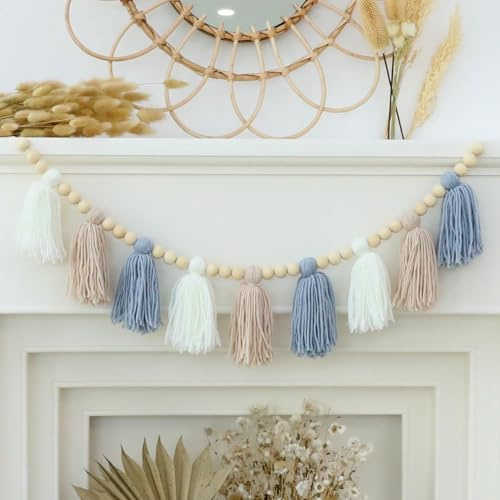 Birthday Boy Half Birthday Decorations High Chair Banner, 6 Month Tassel Wood Bead Highchair Garland Blue (Blue Banner)