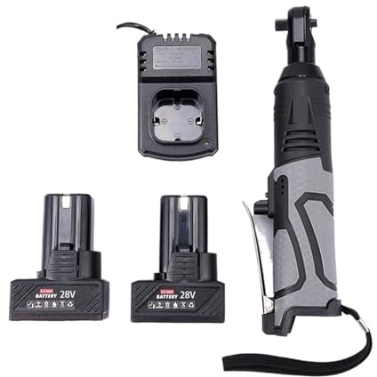 ZGJIAJU 55N. Destornillador De Taladro Angular, Llave Eléctrica M, Llave De Trinquete Inalámbrica De 3/8 Pulgadas Y 90 Grados, Andamio Con Batería De Iones De Litio 1/2 Alto Par(2 battery)