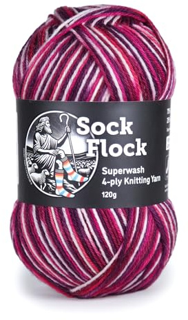 4-Ply Sock Yarn 120g, New Zealand Wool, Superwash – Raspberry Ripple