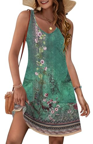 MOLEARNI Robes d'été pour Femmes Robes sans Manches à col en V Robes t-Shirt pour Femmes Robes de Plage décontractées Robes