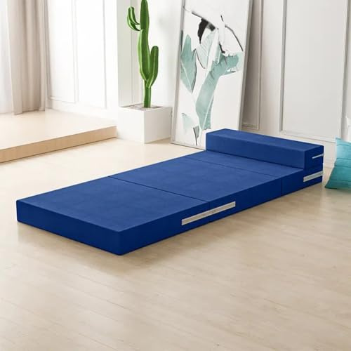 Materasso pieghevole in schiuma ad alta densità, spessore 8 cm, fondo antiscivolo, per letto singolo/queen/king size (blu, 90 x 200 x 8 cm), soluzione per dormire portatile e confortevole