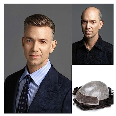 Uso Masculino Bio-Tupé for Hombres 0,06-0,08 mm V-Loop Piel de PU Unidad Sistema Cabello Frontal Encaje Tupé for 8x10 Prótesis Masculino Duradera #1B Postizo Natural Cabeza de Peluca(120cm%)