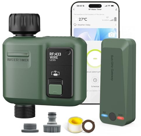 Shrivee WiFi Water Timer 1 Zone for Garden Hose, Smart Sprinkler Timer with 984ft RF Range, Smart Lawn Watering System Irrigation Controller, APP/Voice Control, Rain Delay, Automatic/Manual Irrigation
