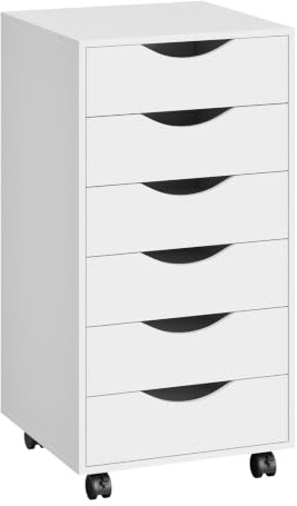 WOLTU Caisson de Bureau avec 6 Tiroirs, Armoire à Dossiers sur roulettes | pour Bureau, Chambre, en Bois d'Ingénierie PB, Blanc, 40x40x78cm