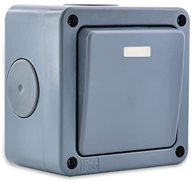 Nineleaf 1 Pack Waterproof 1 Gang Socket IP66 Rated Weatherproof 10A 2 Way Single Switch for Outdoor Use