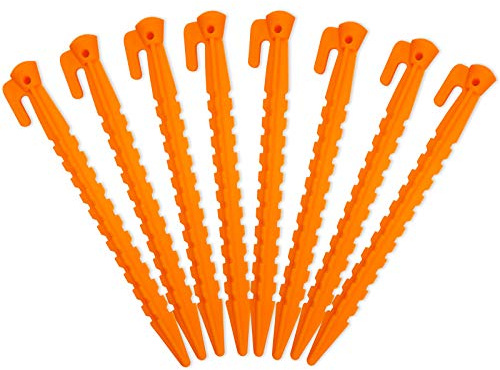 Camping Tent Stake Pegs / 8 Pack Outdoor Plastic Stakes for Christmas Holiday Decoration Bounce House Rain Tarps Outdoor Activities, Durable Plastic, Safety Orange-8.8inches