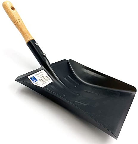 Strong Metal Coal Shovel with Wooden Handle | 9-Inch-Wide Metal Shovel Fireside Dust Ash Pan | Large Coal Scoop to Easily Collect Coal, Ashes, Dust, and Garden Wastes
