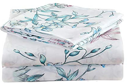 JSD KOMFOR Floral Bed Sheets Set King Print Bedding Sheet Set 4 Piece Ultra Soft Double Brushed Microfiber Sheets Deep Pocket Hotel Quality Bedding Sheets