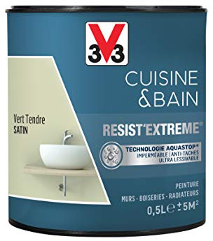 V33 Peinture multi-supports monocouche Cuisine & Bain Resist'Extrême® Satin, Vert Tendre, 0,5L