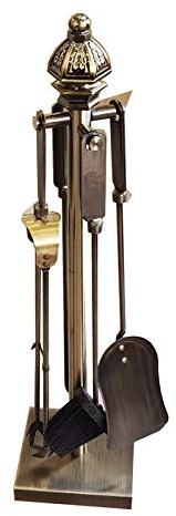 JLXJ Antiquität Messing- Kamin-Werkzeugsätze, Heavy Duty 5 Stück Metallkamin Feuerstelle Kamin Holzofen Herd Stehen mit Zangenschaufel Brush Chimney Poker