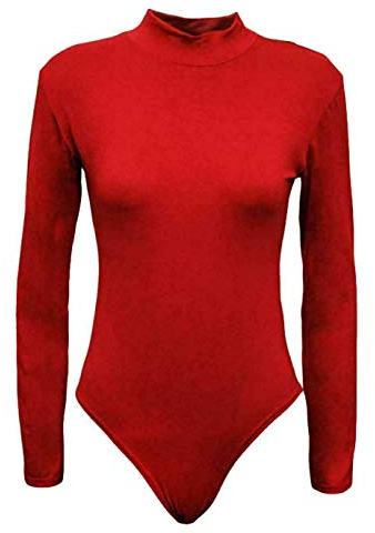 FASHION 7STAR Body à col roulé pour femme - Manches longues - Justaucorps extensible à col polo - Danse de ballet - Tailles UK 8-26 (Rouge UK 24-26)