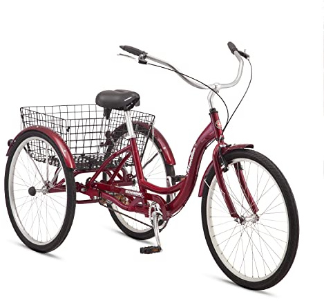 Schwinn Meridian Adult Tricycle, 26 Inch Bike for Women and Men, Single-Speed Adult Trike, Low Step-Through Frame, Springer Cruiser Seat, Upright Riding Position, Bike with Basket, Tricycle for Adults