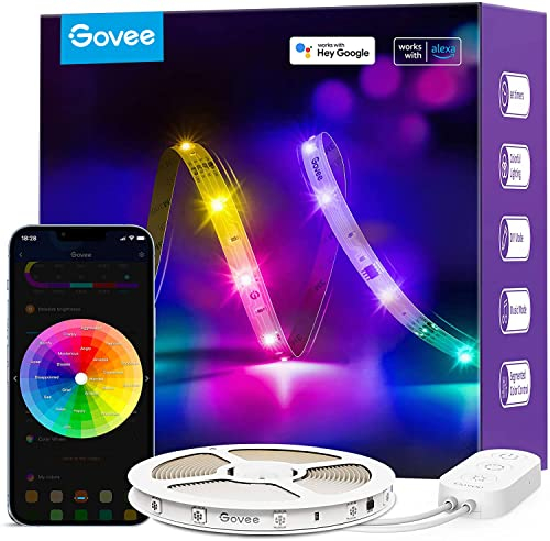 Govee Striscia LED 5 Metri, Strisce RGBIC Funziona con Alexa Google Assistant e APP, DIY Segmentato Sync Musicale per Luci LED Camera da Letto, Soggiorno, Cucina, Giochi