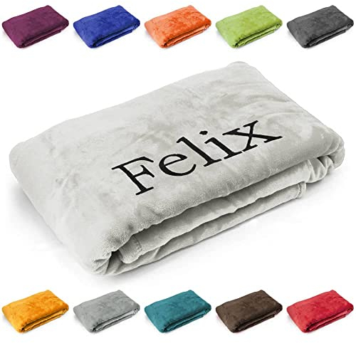Deitert Kuscheldecke mit Namen oder Wunschtext Bestickt, 200cm x 150cm, extra weiche und gemütliche Sofadecke/Wohndecke, hochwertiges Fleece, personalisiertes Geschenk (Creme)
