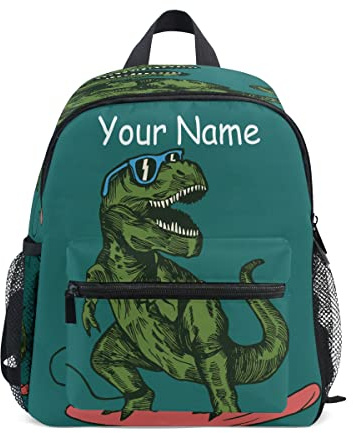 Custom Kid's Toddler Backpack, Personalized Backpack with Name/Text, Customization Skateboard Dinosaur Kindergarten Preschool Bag for Girls Boys