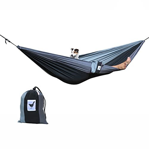 MoreThanHip Doppelhängematte XXL Shades of Grey für 2 Personen - Hängematte aus Fallschirmstoff 180KG Belastbar Reisehängematte Hammock mit Tragetasche Outdoor Camping Travel - 290 x 210 cm