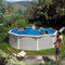 Paradies Pool® Gre Giant rund 350x120cm (Ø x H), Komplettset, Stahlwandbecken grau, Poolplane in blau 0,4mm, Handlauf extra breit, inkl. Skimmer-Set, Leiter, Unterlegvlies und Filteranlage