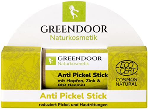 GREENDOOR Anti Pickel Stick 10g, schnelle Akut Hilfe bei Pickeln, Hautrötungen, unreiner Haut/natürliche Formel mit Bio Neemöl, auch für unterwegs, Natur pur