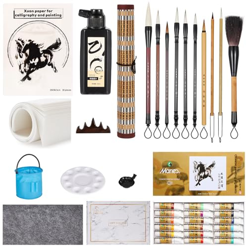 Corciosy Chinese Calligraphy Brushes Set, Professional Sumi Watercolor Brushes, Japanese Painting Set for Beginners