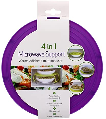 Orbitron 4 in 1 Microwave Food Plate Stand Lid Support Stacker Tray Heat Warm/Hot Plastic (Purple)