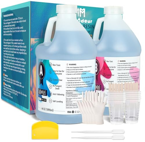 IModeur Epoxy Resin Kit - 128 oz/1 Gallon Self-Leveling Crystal Clear Epoxy Resin - No Yellowing No Bubble UV Resistant Art Resin Casting Resin for Art Crafts, Jewelry Making, Resin Molds (64oz x 2)