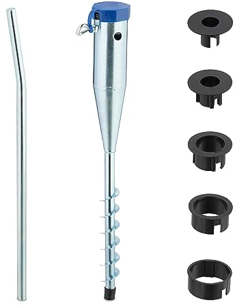 Relaxdays Puntale Reggiombrellone e Stendini, Trivella a Vite, Infilare e Avvitare, Aste: 25-55 mm, Acciaio, Argentato, 56 x 7 x 10 cm