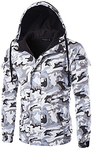Duohropke Veste tactique camouflage softshell pour homme Automne Hiver Outdoor Armée Militaire Polaire Veste imperméable avec capuche Outwear Randonnée Manteau de chasse, Blanc., XL