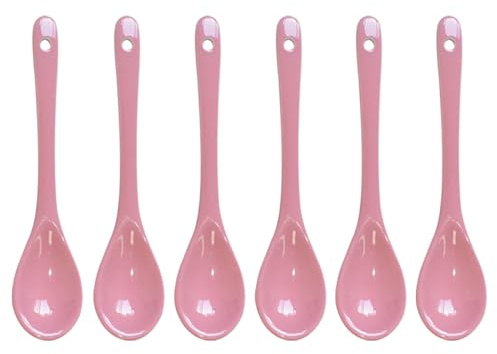 Yuauy 6 pcs Porcelain Egg Spoons Ceramic Spoons 4.7 inch Coffee Dessert Yogurt Tea Milky Tea Pink