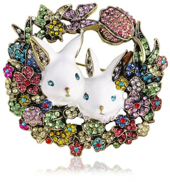 IMINI Broche Lapin Fleur Strass Émail Cristal Fleurs Couronne Coquille Perle Animal Épinglette Délicate Pâques Noël Cadeau