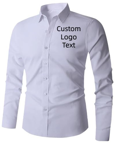 MYKDMCL Personalizzato Aggiungi Tuo Testo Camicia Uomo Manica Lunga Camicia Personalizzata Logo Stampa Casual Camicia Oversize Top Color1,XL