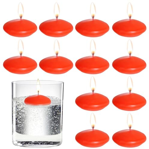 12 candele galleggianti, mini candele galleggianti da 3,8 cm, non profumate, decorazione centrotavola galleggianti in acqua per matrimoni, vacanze, feste e decorazioni per la casa (rosso)