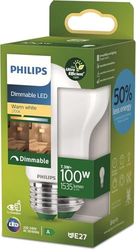 Philips LED Light Bulb Classic, UltraEfficient,100W, 1535Lm, A60, E27 2700K, Frosted Glass, dimmable