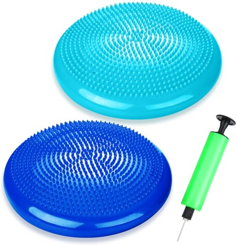 Silipull 2 Pcs Wiggle Seat Inflated Wobble Cushion Flexible Balance Disc with Air Pump for Core Stability Strengthening Improving Posture Physical Exercise(Royal Blue and Macaroon Blue)