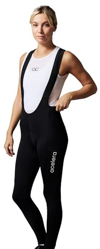 Acelera Thermo Trägerhose+ Damen Winter – Lange Radhose [0–15°C] – Gepolstert für 6h+ Fahrzeit, Atmungsaktiv & Wasserabweisend - (Schwarz, L)