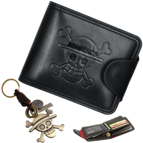 Liekadijiae 2 Piezas Conjunto de Llaveros de Billetera Anime, Billetera de Cuero, Plegable PU Anime Dibujos Cartera, Llavero Colgante de Anime para Fanáticos del Anime Adolescentes Niños Hombres
