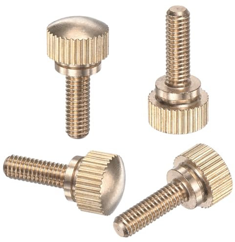M METERXITY 4-Pack Knurled Thumb Screws, M4x12mm Solid Brass Round Head Knobs Bolts with Shoulder Grip Fasteners for Eye Glass Screws/PC Computer, Thumbscrew Threaded Knurled Tip