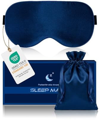 Aosun Maschera per dormire in seta per chi dorme sul fianco, 100% seta di gelso biologica, 100% con blocco della luce, con fascia regolabile per donne e uomini e bambini, maschera compatta per gli