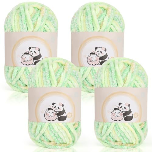 Aeelike Chenille Yarn Set 400g, 4 Pack Plush Thick Chunky Wool for Knitting 100g Balls, Soft Fluffy Velvet Ombre Chenille Yarn for Crochet Amigurumi, Baby Blankets and DIY Crafts