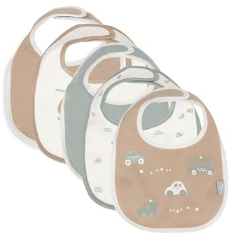 Jollein On The Go Lot de 5 bavoirs imperméables pour bébé avec fermeture Velcro